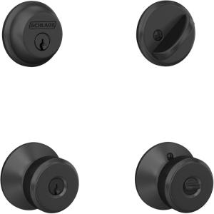 Schlage FB50N G BWE 622 Single Cylinder Deadbolt and Keyed Entry Bowery Knob, Matte Black((Pack of 1))