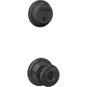 Schlage FB50N G GEO 622 Single Cylinder Deadbolt and Keyed Entry Georgian Knob, Matte Black((Pack of 1))