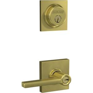 Schlage FB55N V LAT 608 COL Single Cylinder Deadbolt and Keyed Entry Latitude Lever with Collins Trim, Satin Brass