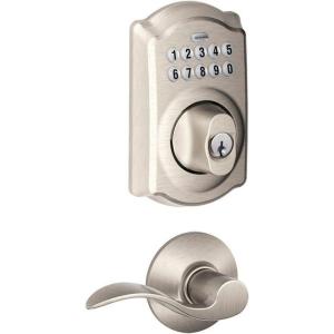 Schlage FBE365 Schlage V CAM 619 ACC Camelot Satin Nickel Keypad Combo Pack with Accent Lever