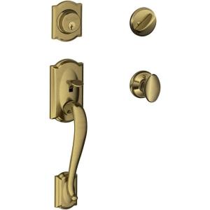 Schlage Lock Company Camelot Single Cylinder Handleset and Siena Knob, Antique Brass (F60 CAM 609 SIE)(Antique Brass)