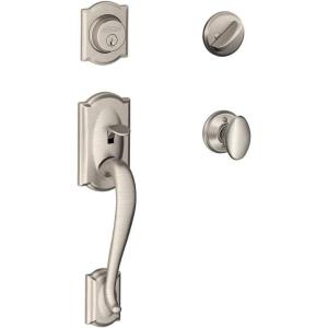 Schlage Lock Company Camelot Single Cylinder Handleset and Siena Knob, Antique Brass (F60 CAM 609 SIE)(Satin Nickel)