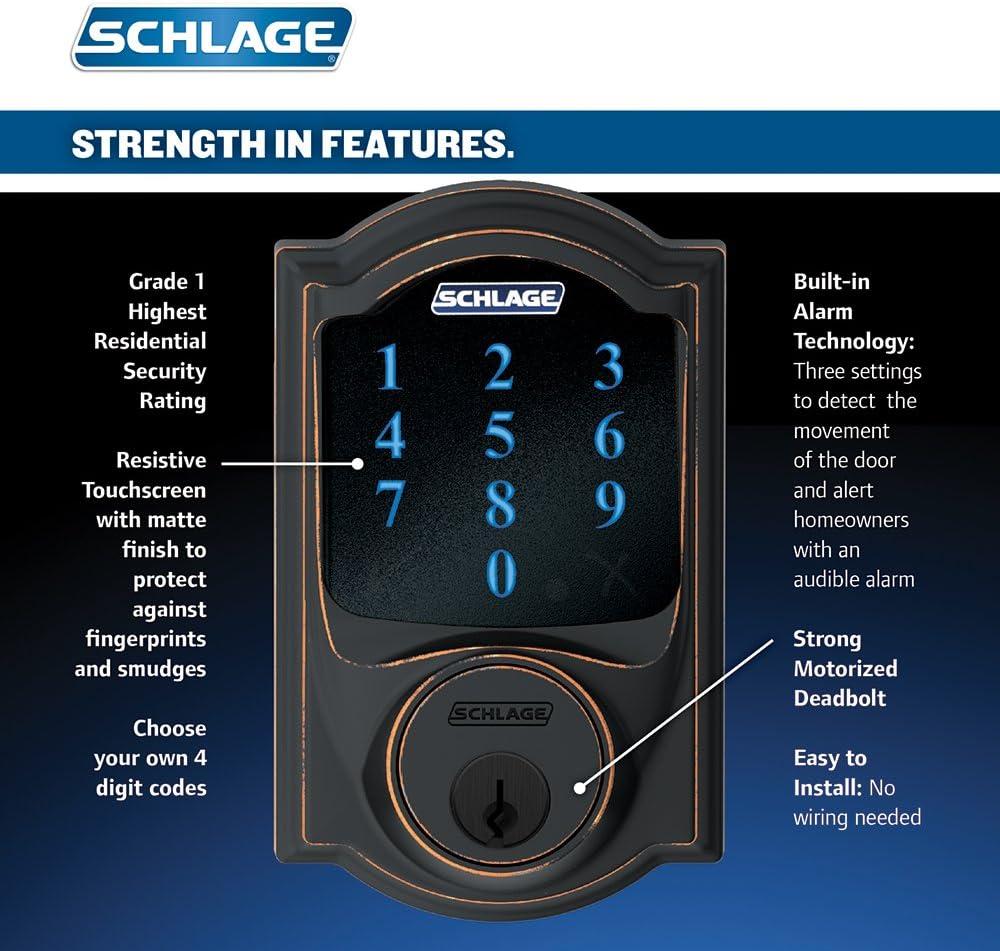 image:imageSCHLAGE ZWave Connect Camelot Touchscreen Deadbolt with BuiltIn Alarm Works with Amazon Alexa via Wink Aged Bronze FE469NX ACC 716 CAM LHAged Bronze