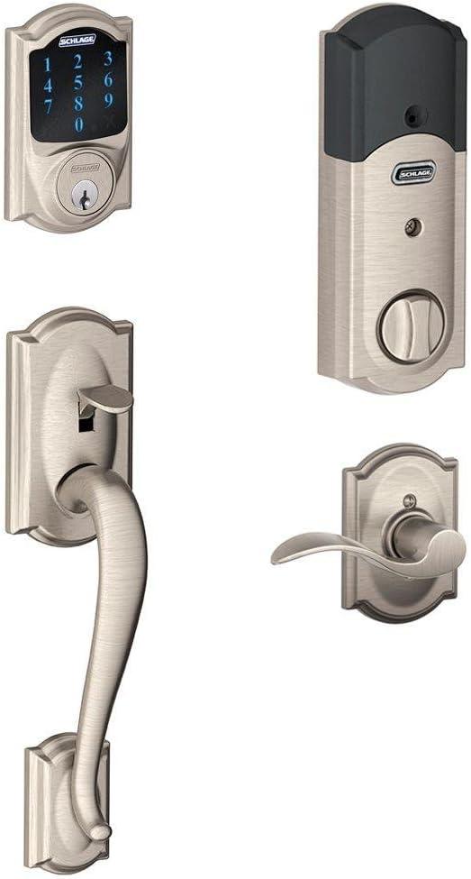 image:imageSCHLAGE ZWave Connect Camelot Touchscreen Deadbolt with BuiltIn Alarm Works with Amazon Alexa via Wink Aged Bronze FE469NX ACC 716 CAM LHSatin Nickel