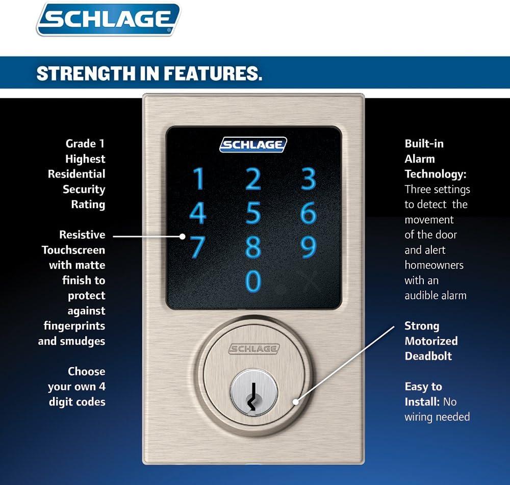 image:imageSCHLAGE ZWave Connect Camelot Touchscreen Deadbolt with BuiltIn Alarm Works with Amazon Alexa via Wink Aged Bronze FE469NX ACC 716 CAM LHSatin Nickel