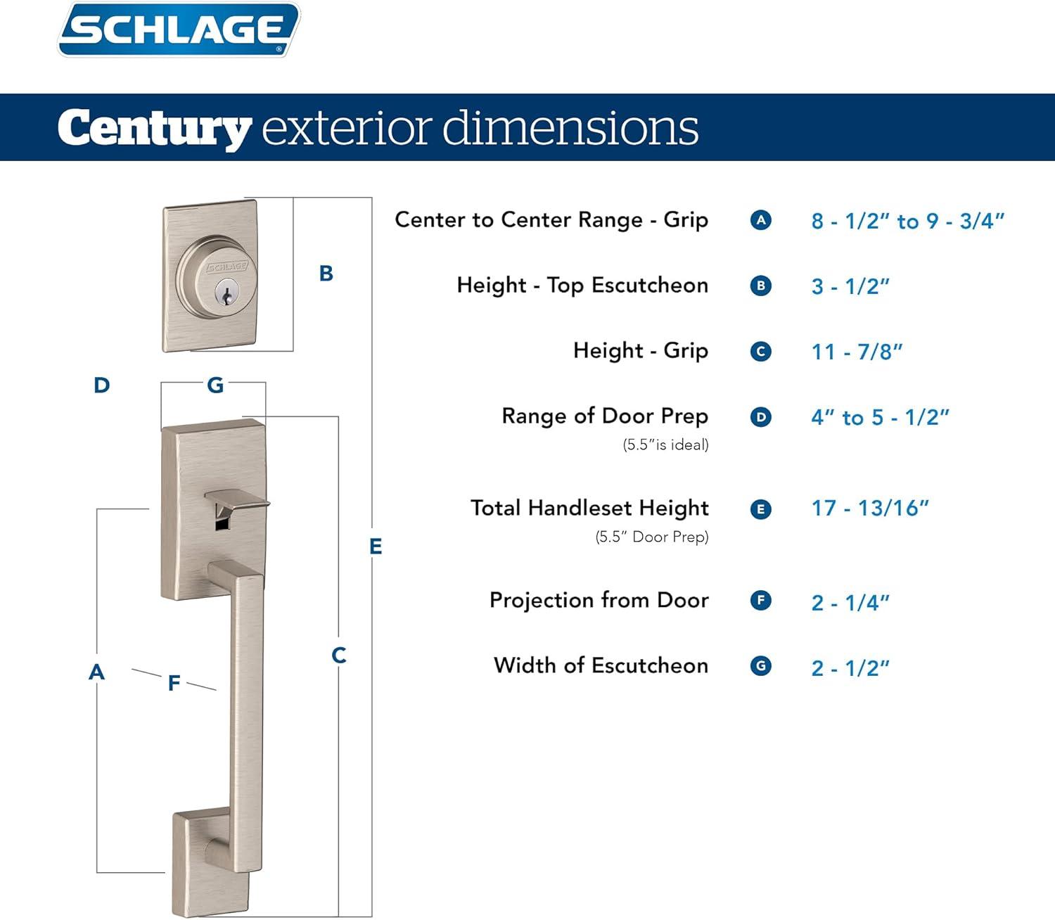 image:imageSchlage F58 CEN 622 Century Single Cylinder Exterior Entrance Handleset Lock Matte Black Exterior Half Only