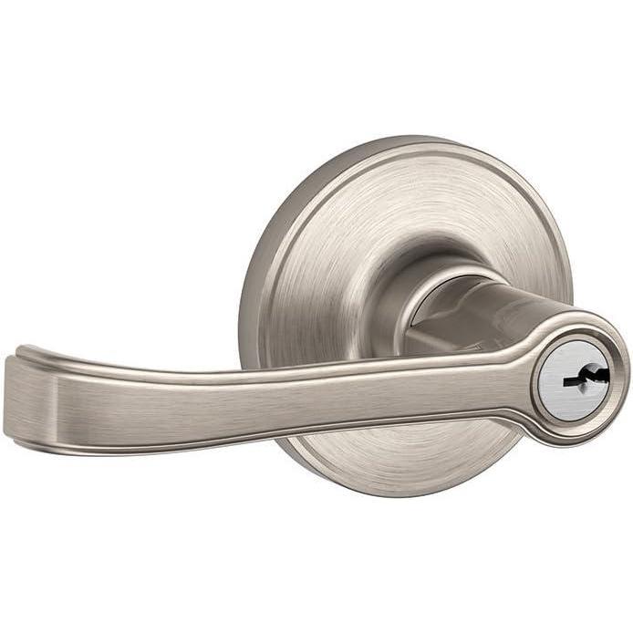 image:imageJSeries by Schlage Torino Door Lever with Standard Trim Keyed Entry Lock Satin Stainless Steel J54 TOR 630Satin Nickel