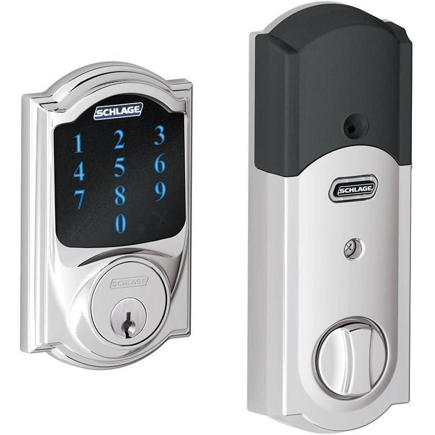 image:imageSCHLAGE BE469NX Camelot Electronic Touchscreen Deadbolt C Keyway with 12344 Latch 10116 Strike Bright Brass FinishBright Chrome