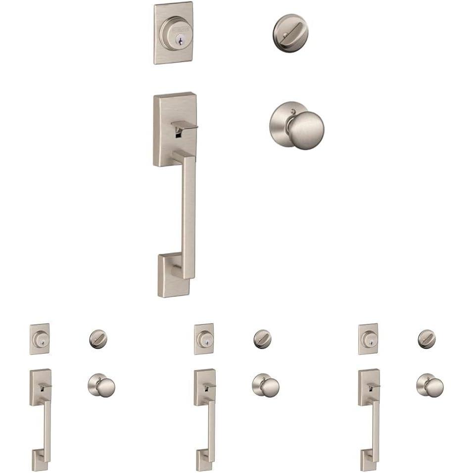 image:imageSCHLAGE F60 CEN 619 Century Single Cylinder Handleset and Plymouth Knob Satin Nickel Pack of 4Satin Nickel