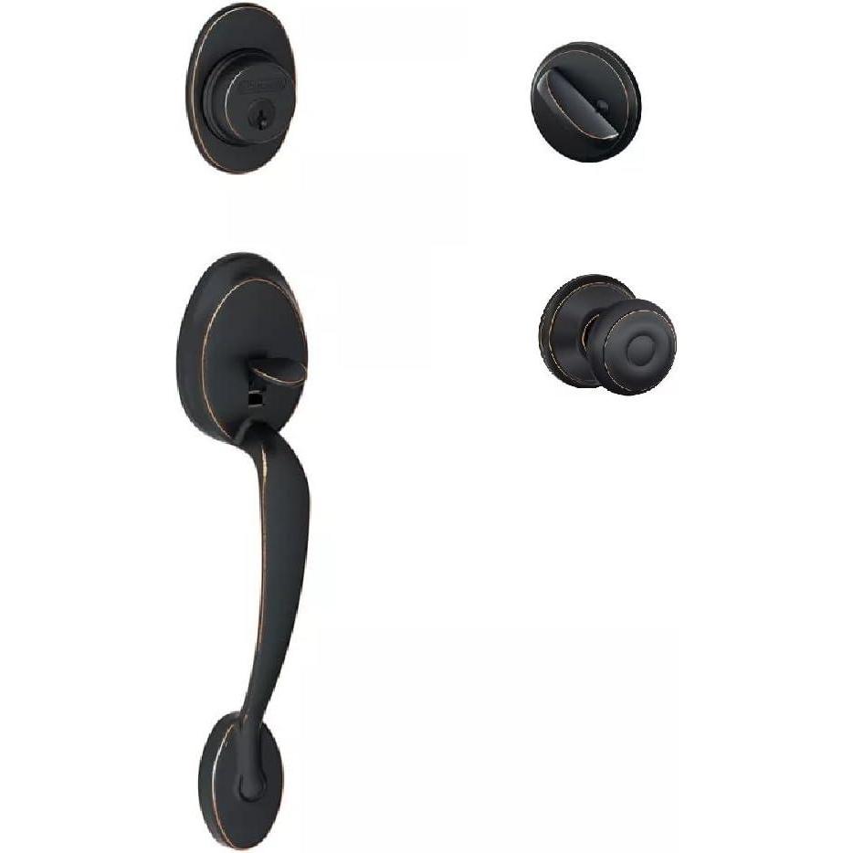 image:imageSchlage F60PLY716GEO Plymouth Active Door Handleset with Georgian Interior Aged BronzeAged Bronze
