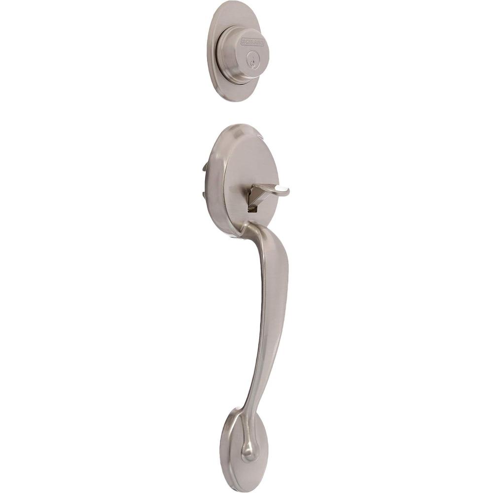 image:imageSchlage F60PLY716GEO Plymouth Active Door Handleset with Georgian Interior Aged BronzeSatin Nickel