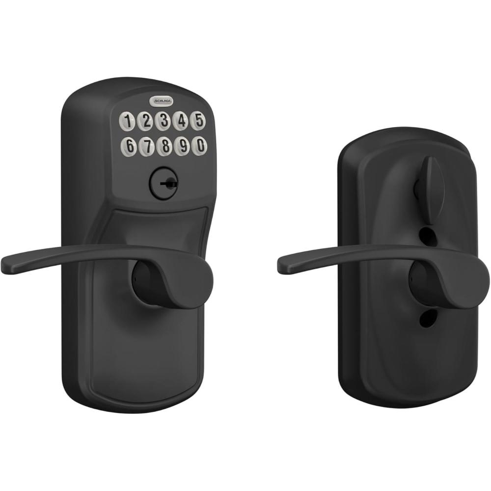 image:imageSchlage Plymouth Keypad Lock with Lever Handle Electronic Keyless Door Entry AutoLock Enabled Matte Black FE595 PLY 622 MERPack of 6