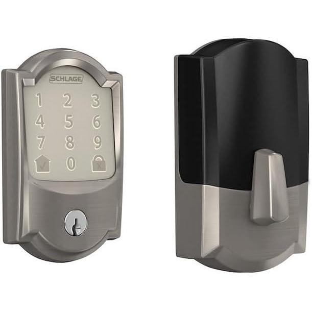 image:imageSchlage Residential BE489WBCCAM619 Camelot Encode Smart WiFi Deadbolt with 12351 Latch and 10116 Strike Satin Nickel Finish