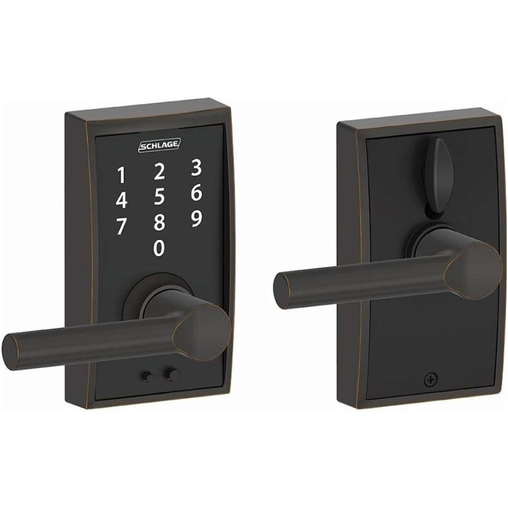 image:imageSchlage Residential FE695CEN716BRW Century with Broadway Lever Keyless Touch Lever Lock with 16211 Latch and 10063 Strike Aged Bronze Finish