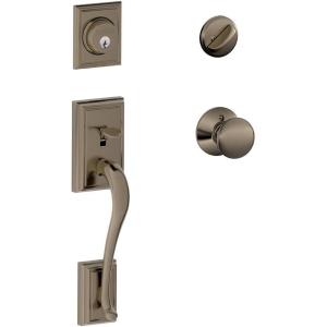 Addison Single Cylinder Handleset and Plymouth Knob, Antique Pewter (F60 ADD 620 PLY)