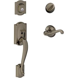 Camelot Single Cylinder Handleset and Left Hand Flair Lever, Antique Pewter (F60 CAM 620 FLA LH)