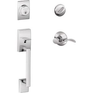 Century Single Cylinder Handleset and Left Hand Accent Lever, Bright Chrome (F60 CEN 625 Acc LH)