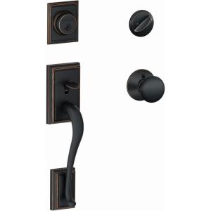 SCHLAGE Addison Single Cylinder Handleset and Georgian Knob, Antique Brass (F60 ADD 609 GEO)(Aged Bronze)
