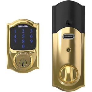 SCHLAGE BE469NX Camelot Electronic Touchscreen Deadbolt C Keyway with 12344 Latch 10116 Strike Bright Brass Finish(Bright Brass)
