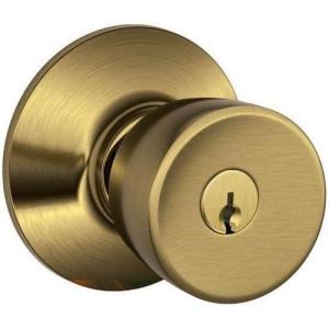 SCHLAGE F51A BEL 609 Bell Knob Keyed Entry Lock, Antique Brass