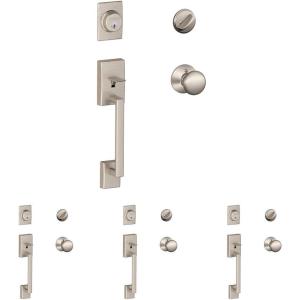SCHLAGE F60 CEN 619 Century Single Cylinder Handleset and Plymouth Knob, Satin Nickel (Pack of 4)(Satin Nickel)