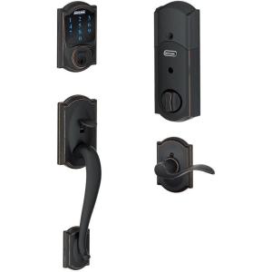 SCHLAGE Z-Wave Connect Camelot Touchscreen Deadbolt with Built-In Alarm, Works with Amazon Alexa via Wink, Aged Bronze, FE469NX ACC 716 CAM LH(Aged Bronze)