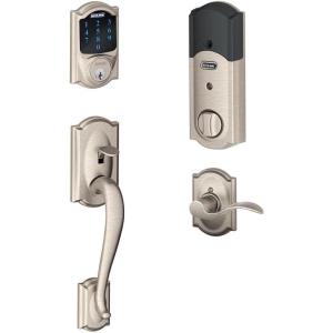 SCHLAGE Z-Wave Connect Camelot Touchscreen Deadbolt with Built-In Alarm, Works with Amazon Alexa via Wink, Aged Bronze, FE469NX ACC 716 CAM LH(Satin Nickel)