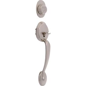 Schlage F60PLY716GEO Plymouth Active Door Handleset with Georgian Interior, Aged Bronze(Satin Nickel)