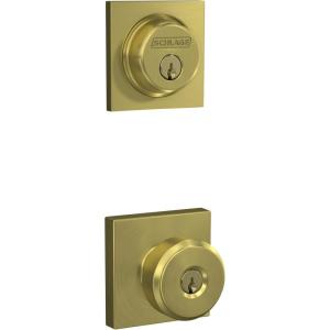 Schlage FB55N V BWE 608 COL Single Cylinder Deadbolt and Keyed Entry Bowery Knob with Collins Trim, Satin Brass