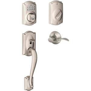 Schlage FE365-CAM-ACC-LH Left Handed Camelot Electronic Handleset with Accent Le, Satin Nickel