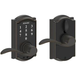 Schlage FE695 Camelot by Accent Keyless Touch Lever Lock with 16211 Latch 10063 Strike Aged Bronze Finish