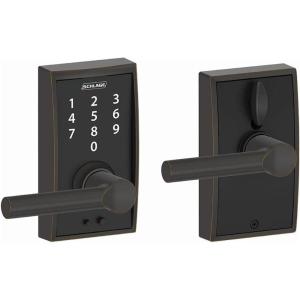 Schlage Residential FE695CEN716BRW Century with Broadway Lever Keyless Touch Lever Lock with 16211 Latch and 10063 Strike Aged Bronze Finish