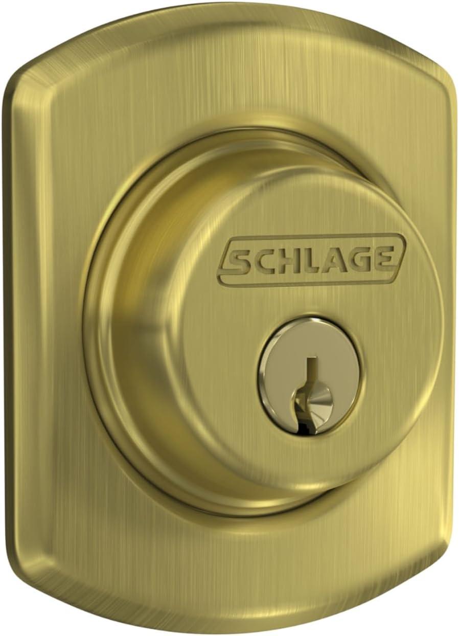 image:imageSchlage B60 N GRW 608 Deadbolt with Greenwich Trim Keyed 1 Side Highest Residential Security Satin Brass