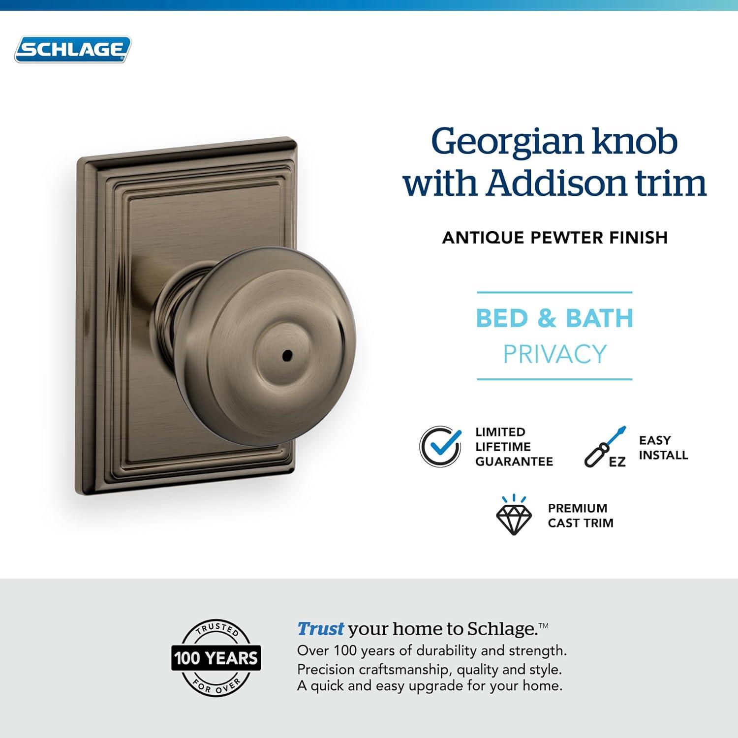 image:imageSchlage F51A GEO 622 Georgian Door Knob Keyed Entry Lock Matte BlackAntique Pewter