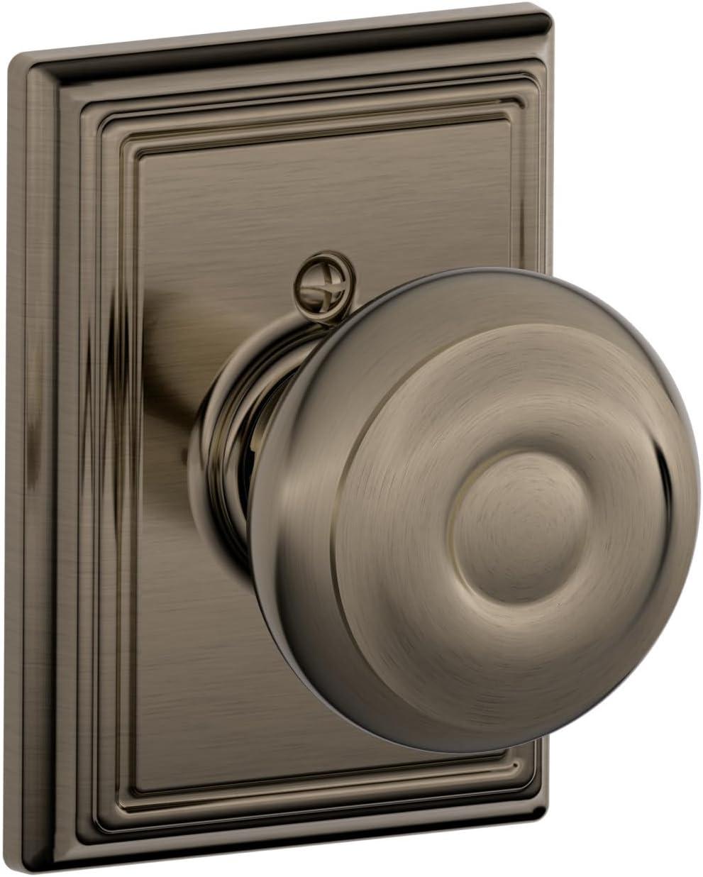 image:imageSchlage F51A GEO 622 Georgian Door Knob Keyed Entry Lock Matte BlackAntique Pewter