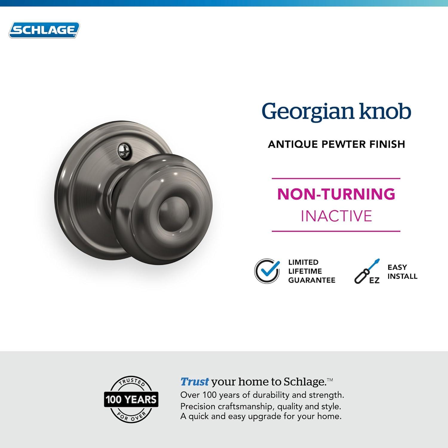 image:imageSchlage F51A GEO 622 Georgian Door Knob Keyed Entry Lock Matte BlackAntique Pewter