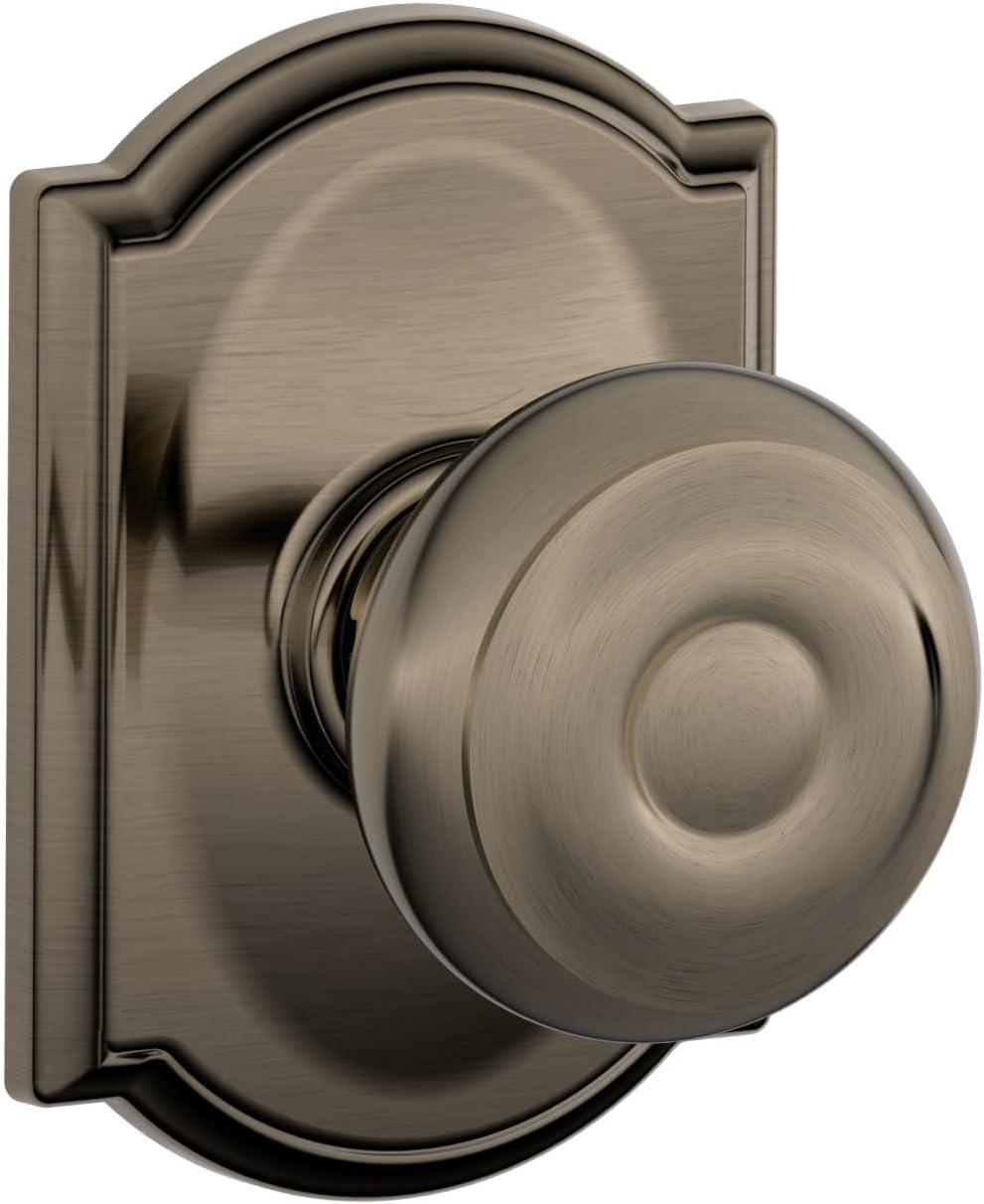 image:imageSchlage F51A GEO 622 Georgian Door Knob Keyed Entry Lock Matte BlackAntique Pewter