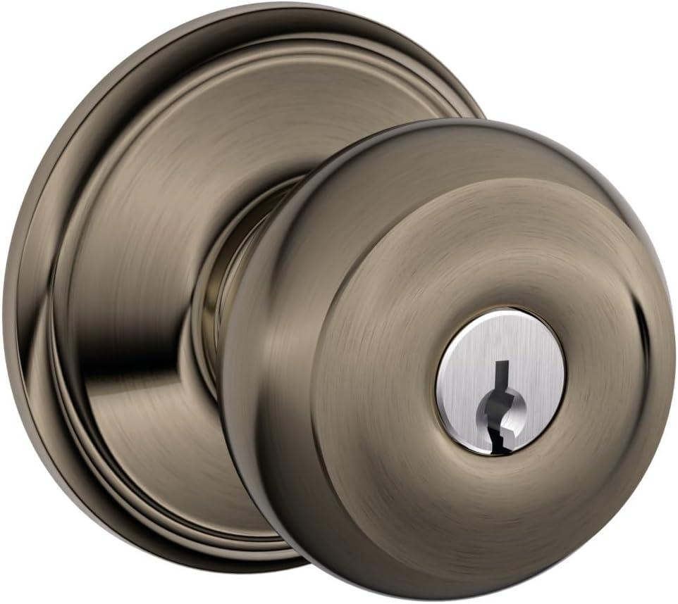 image:imageSchlage F51A GEO 622 Georgian Door Knob Keyed Entry Lock Matte BlackAntique Pewter
