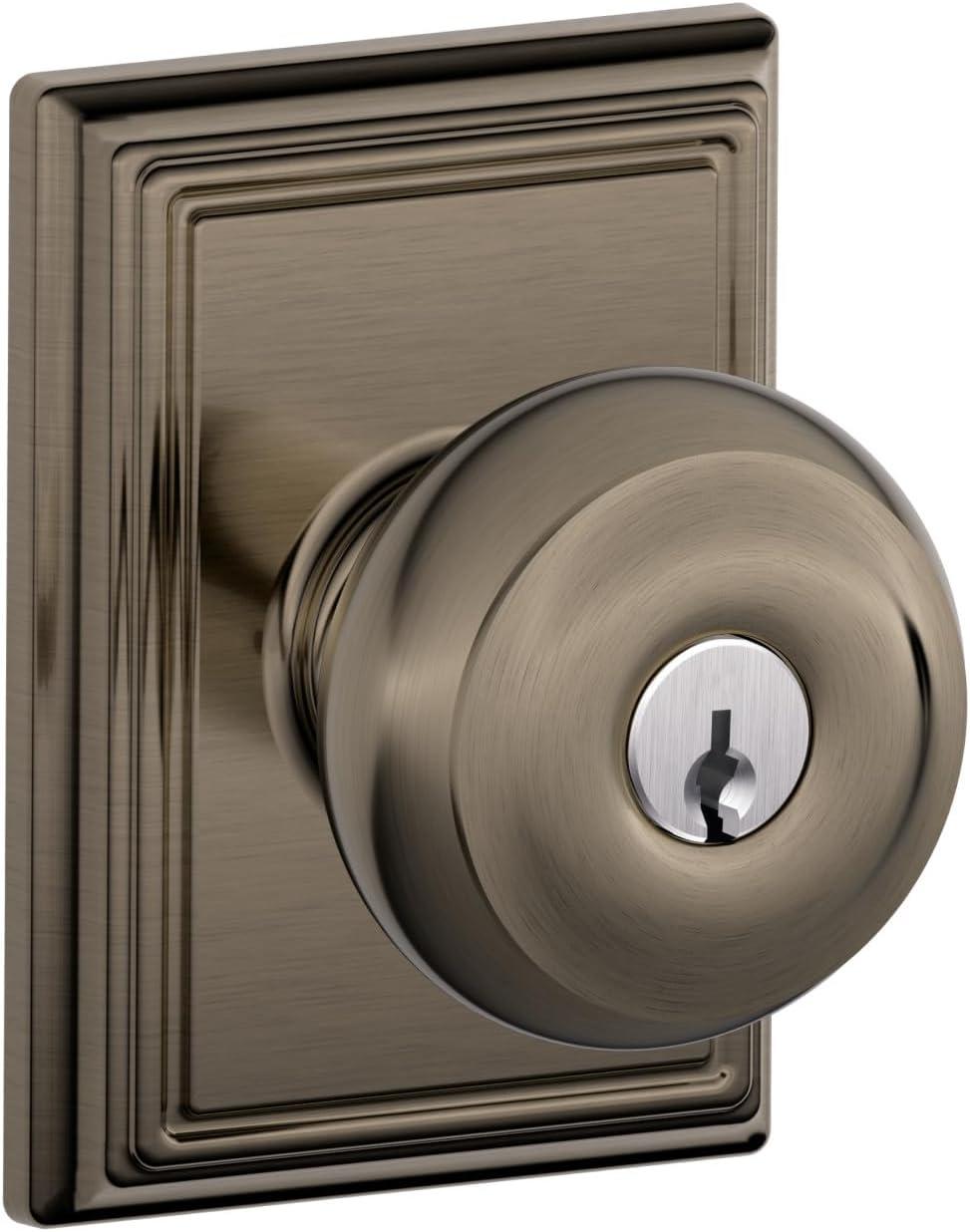 image:imageSchlage F51A GEO 622 Georgian Door Knob Keyed Entry Lock Matte BlackAntique Pewter