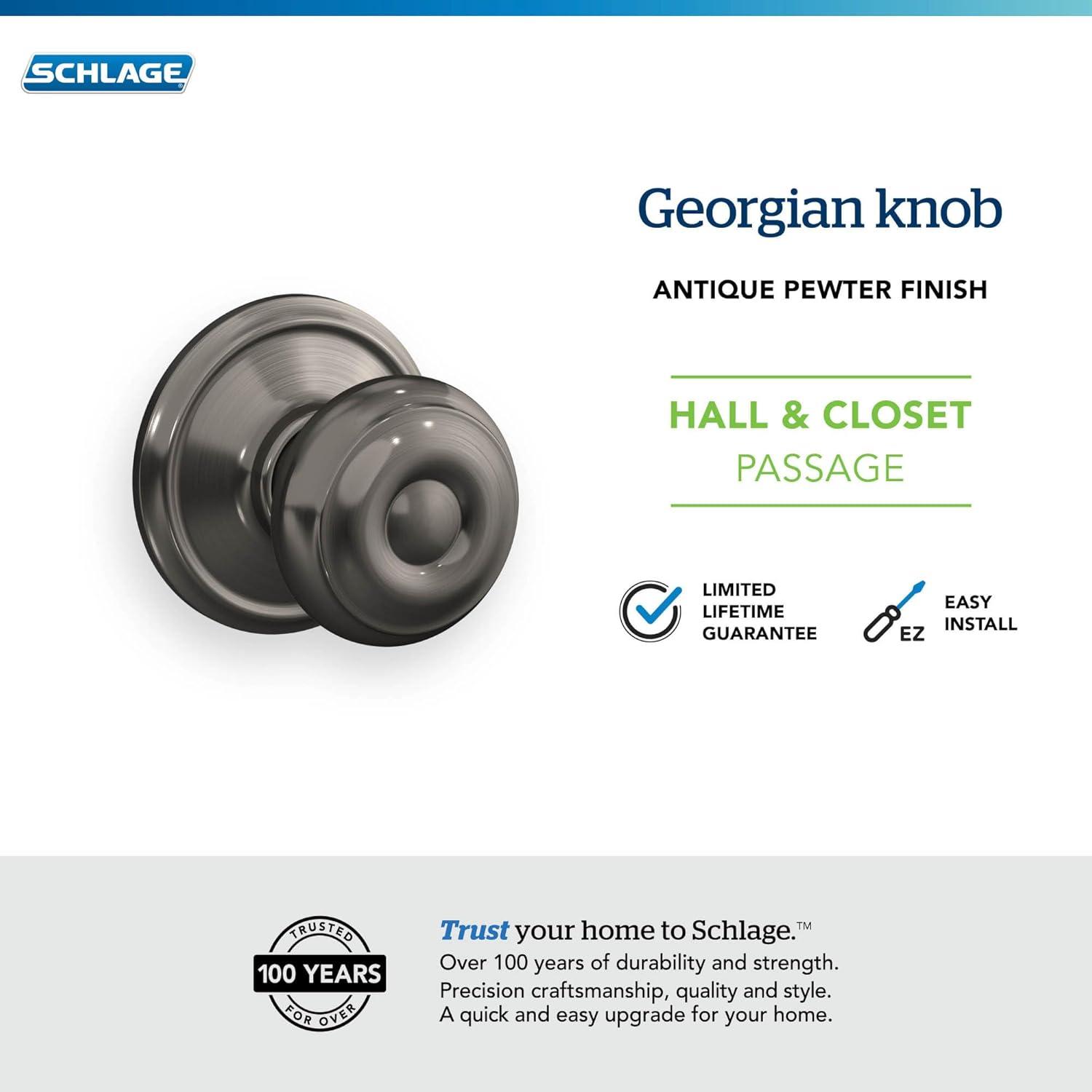 image:imageSchlage F51A GEO 622 Georgian Door Knob Keyed Entry Lock Matte BlackAntique Pewter