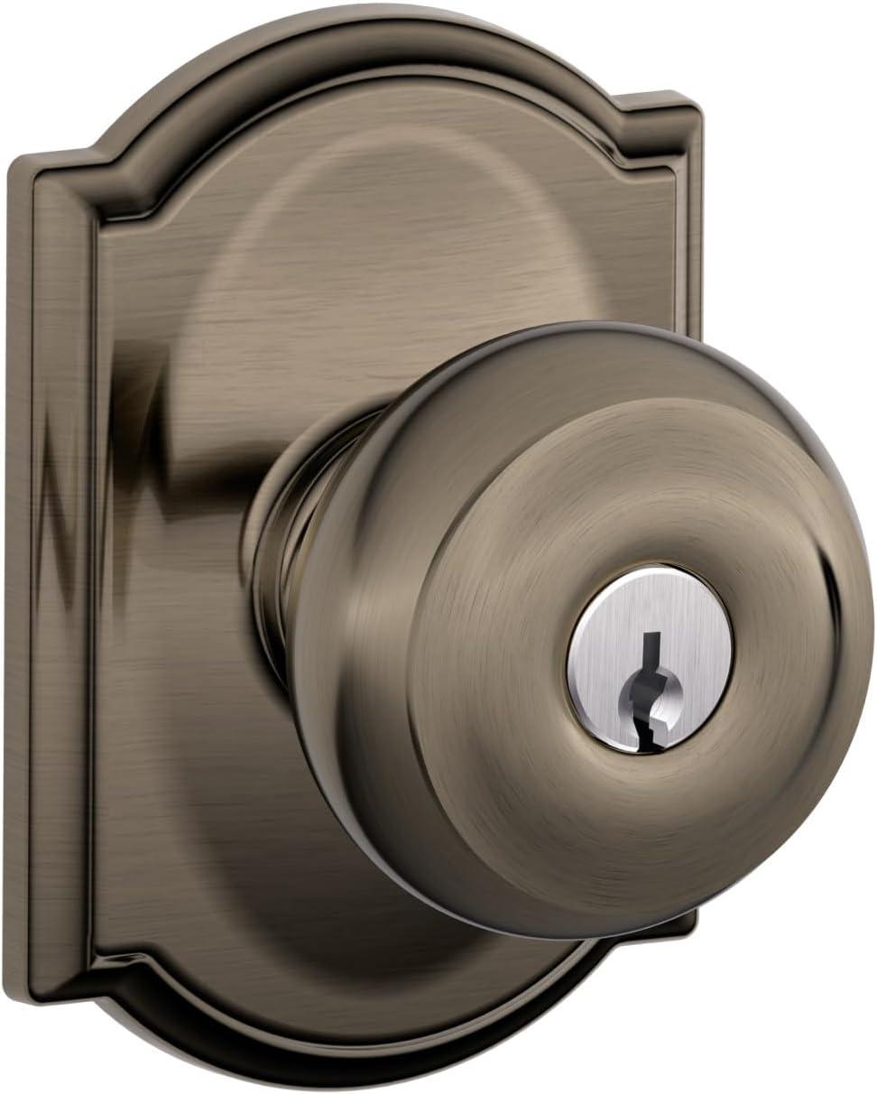 image:imageSchlage F51A GEO 622 Georgian Door Knob Keyed Entry Lock Matte BlackAntique Pewter