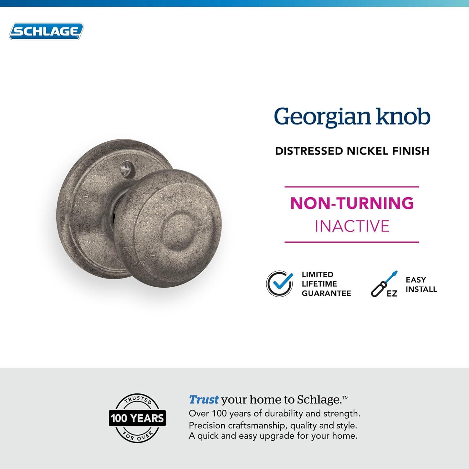image:imageSchlage F51A GEO 622 Georgian Door Knob Keyed Entry Lock Matte BlackDistressed Nickel