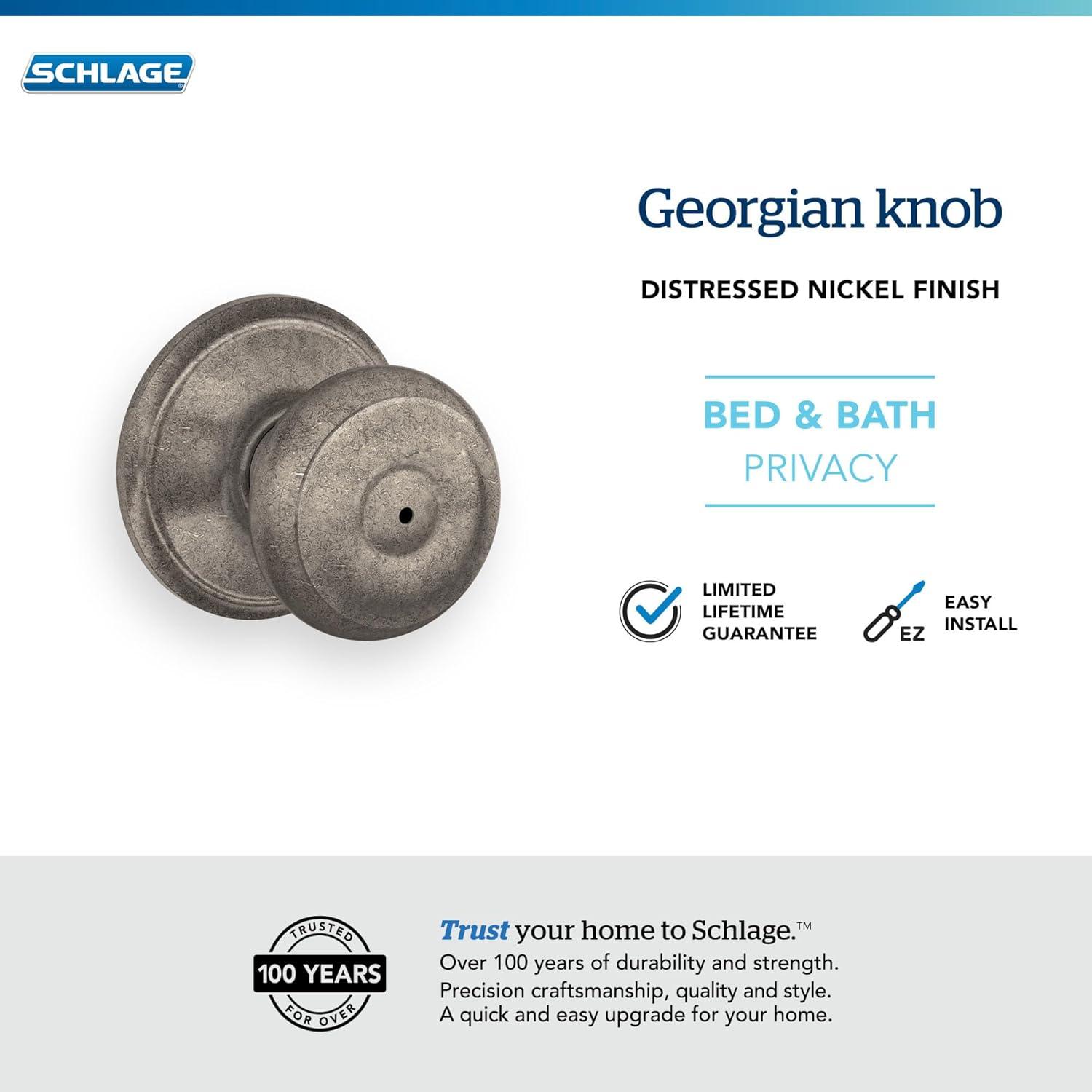 image:imageSchlage F51A GEO 622 Georgian Door Knob Keyed Entry Lock Matte BlackDistressed Nickel