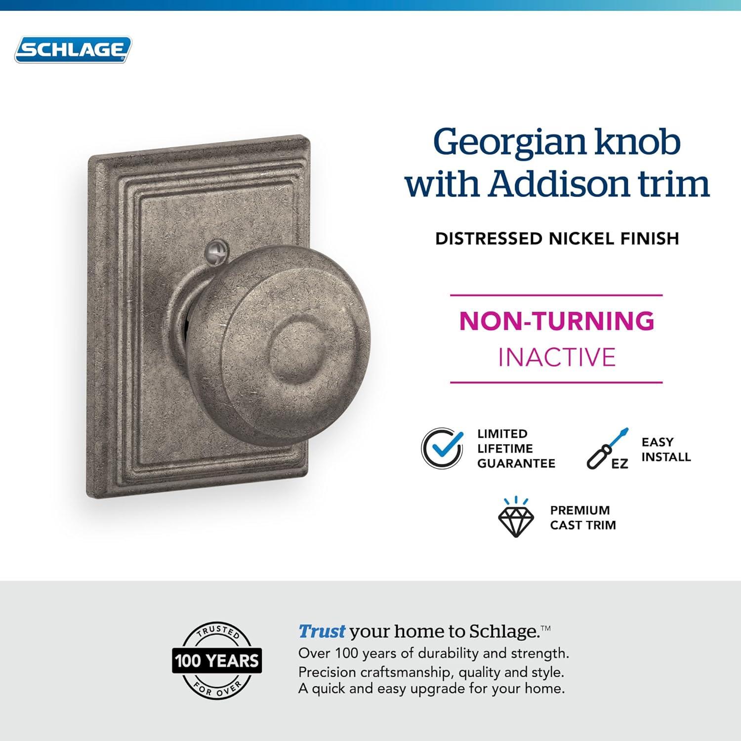 image:imageSchlage F51A GEO 622 Georgian Door Knob Keyed Entry Lock Matte BlackDistressed Nickel