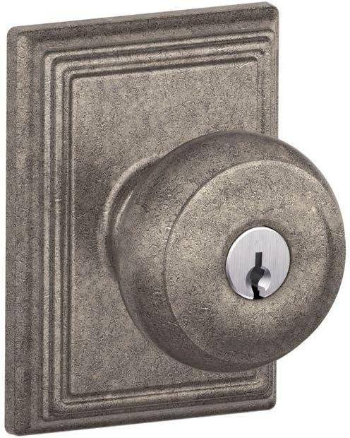 image:imageSchlage F51A GEO 622 Georgian Door Knob Keyed Entry Lock Matte BlackDistressed Nickel