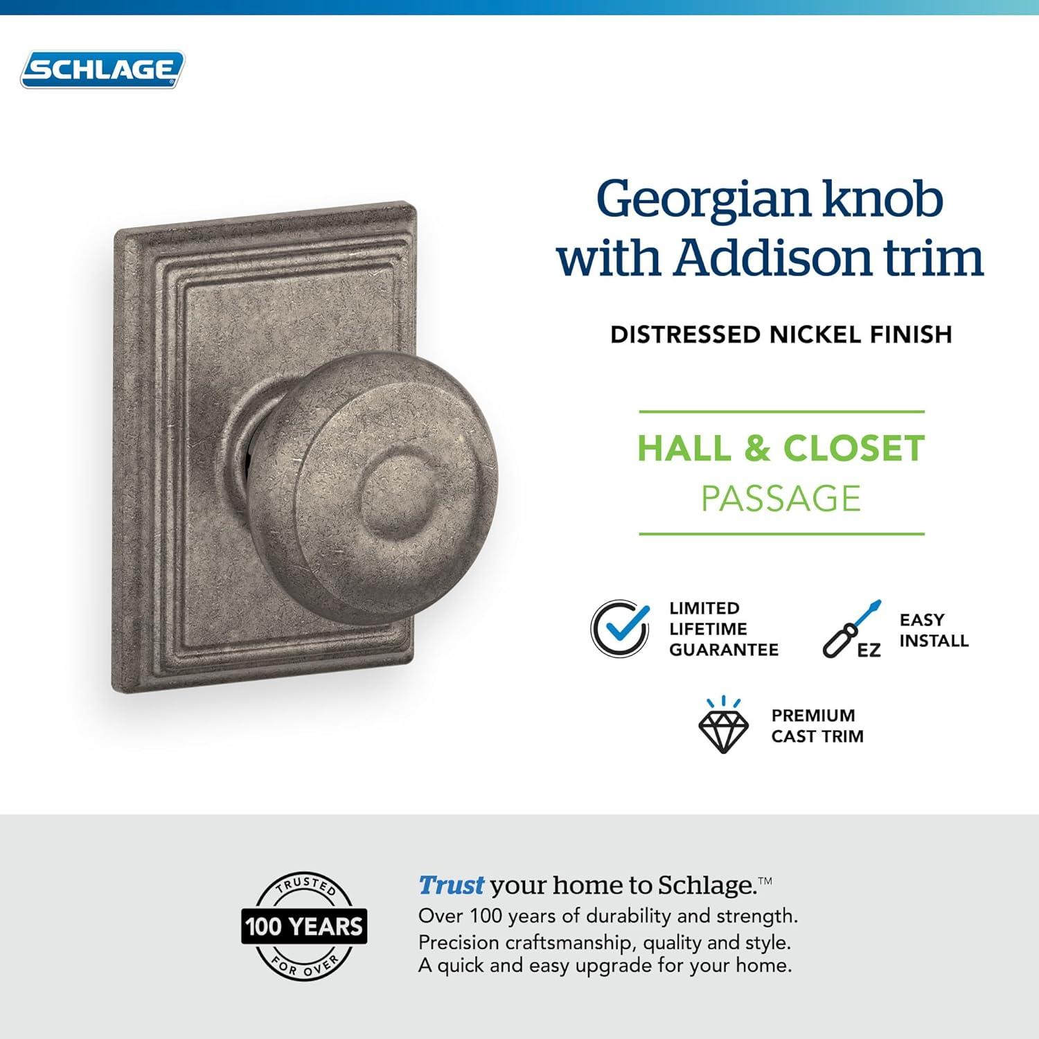 image:imageSchlage F51A GEO 622 Georgian Door Knob Keyed Entry Lock Matte BlackDistressed Nickel