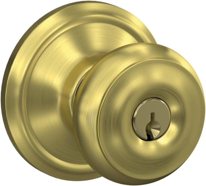 image:imageSchlage F51A GEO 622 Georgian Door Knob Keyed Entry Lock Matte BlackSatin Brass