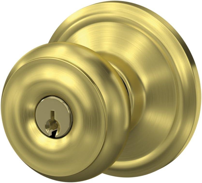 image:imageSchlage F51A GEO 622 Georgian Door Knob Keyed Entry Lock Matte BlackSatin Brass