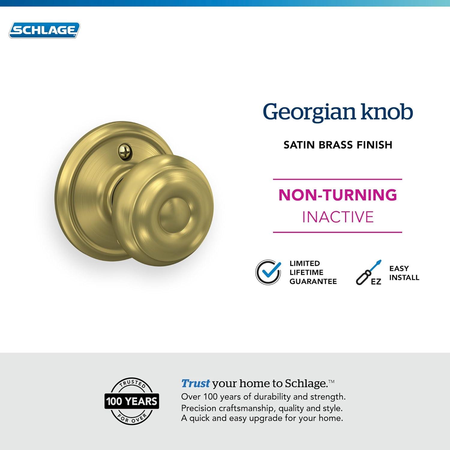 image:imageSchlage F51A GEO 622 Georgian Door Knob Keyed Entry Lock Matte BlackSatin Brass