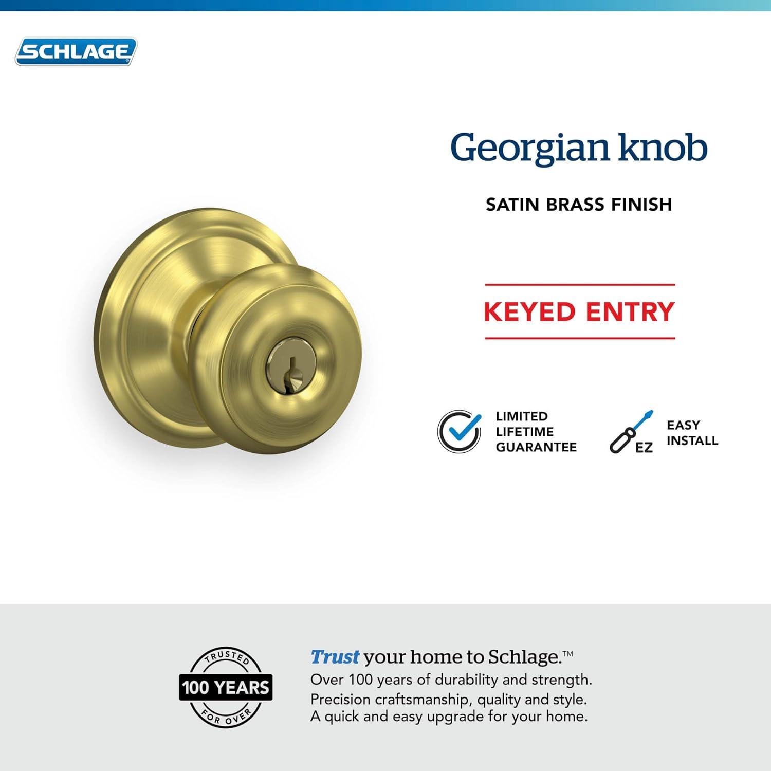 image:imageSchlage F51A GEO 622 Georgian Door Knob Keyed Entry Lock Matte BlackSatin Brass